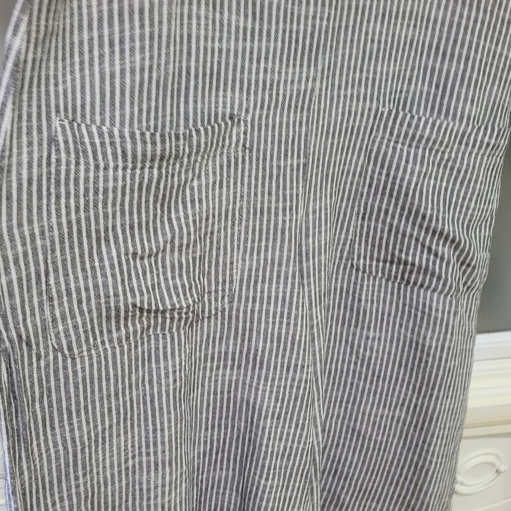 Max Studio Striped Sleeveless Pin Stripe Jumpsuit Rumper Cotton Linen Blend Sm - Picture 6 of 14